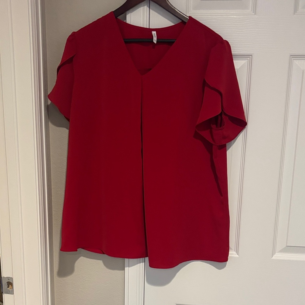 Elegant Red V-Neck Blouse
